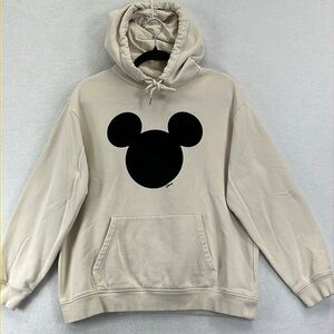 H&M Mickey Mouse Hoodie Sz S Cream with Black Polyester Cotton Blend Lined Hood